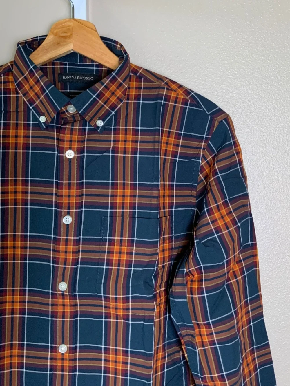 Banana Republic Untucked Slim Fit Plaid Button Down Oxford Shirt